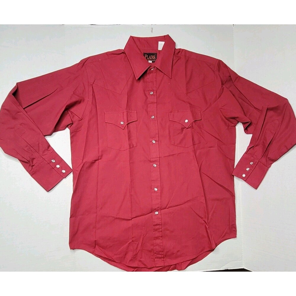 Plains Western Wear Men Large Maroon Red Long Sleeve Pearl Snap Front Cowboy - Picture 2 of 10